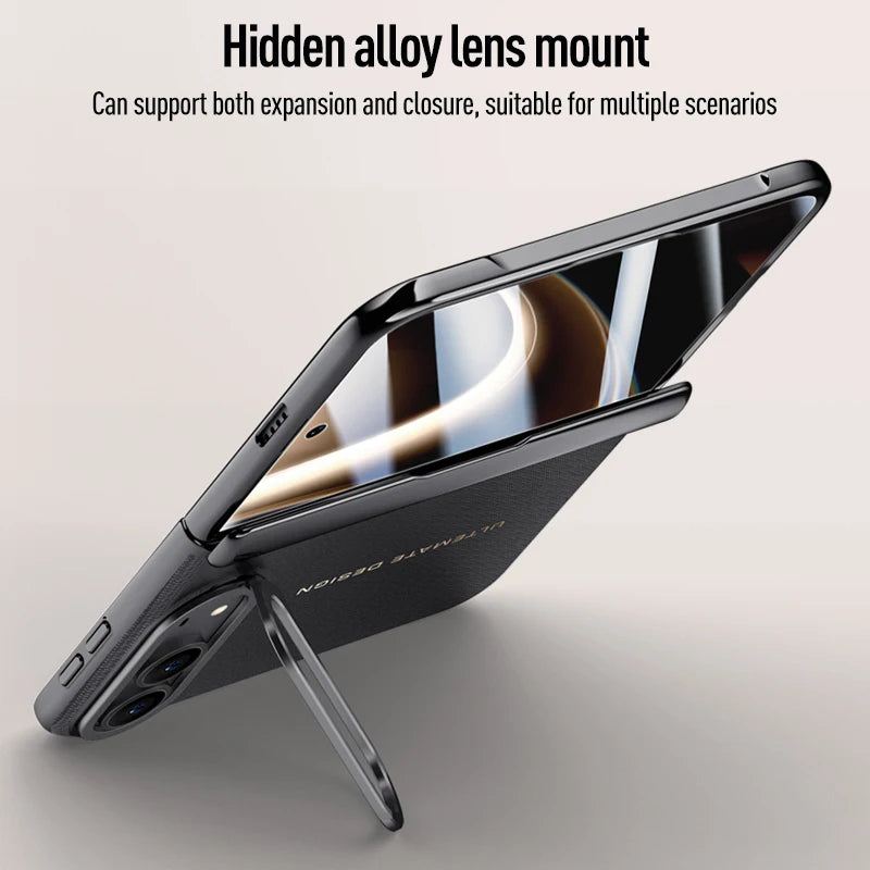 For iPhone Duo Case Electroplated Matte Leather Folding Hinge With Tempered Film Lens Bracket Shockproof Back Cover Accessories
