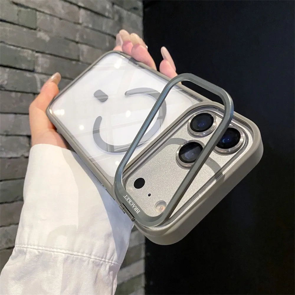 Luxury Bracket Stand Magnetic Phone Case for iPhone 18 Pro 17 16 Plus 15 14 13 12 Pro Max With Lens Protector Cover for Magsafe