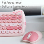GEEZER Wireless Silent Keyboard Mouse Combo, Pink-Black Cat Ear Retro Round Keycaps US QWERTY Layout