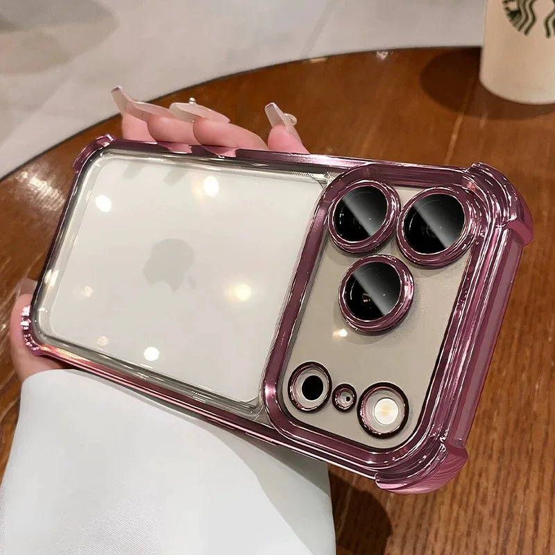 Luxury Electroplate Shockproof Transparent Phone Case For iPhone 18 17 16 15 14 13 12 Pro Max Plus Air Clear Bumper Cases Cover
