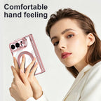 For iPhone Duo Transparent Magnetic Case For MagSafe 360° Rotating Bracket Hinge Protection Cover With Tempered Glass Film