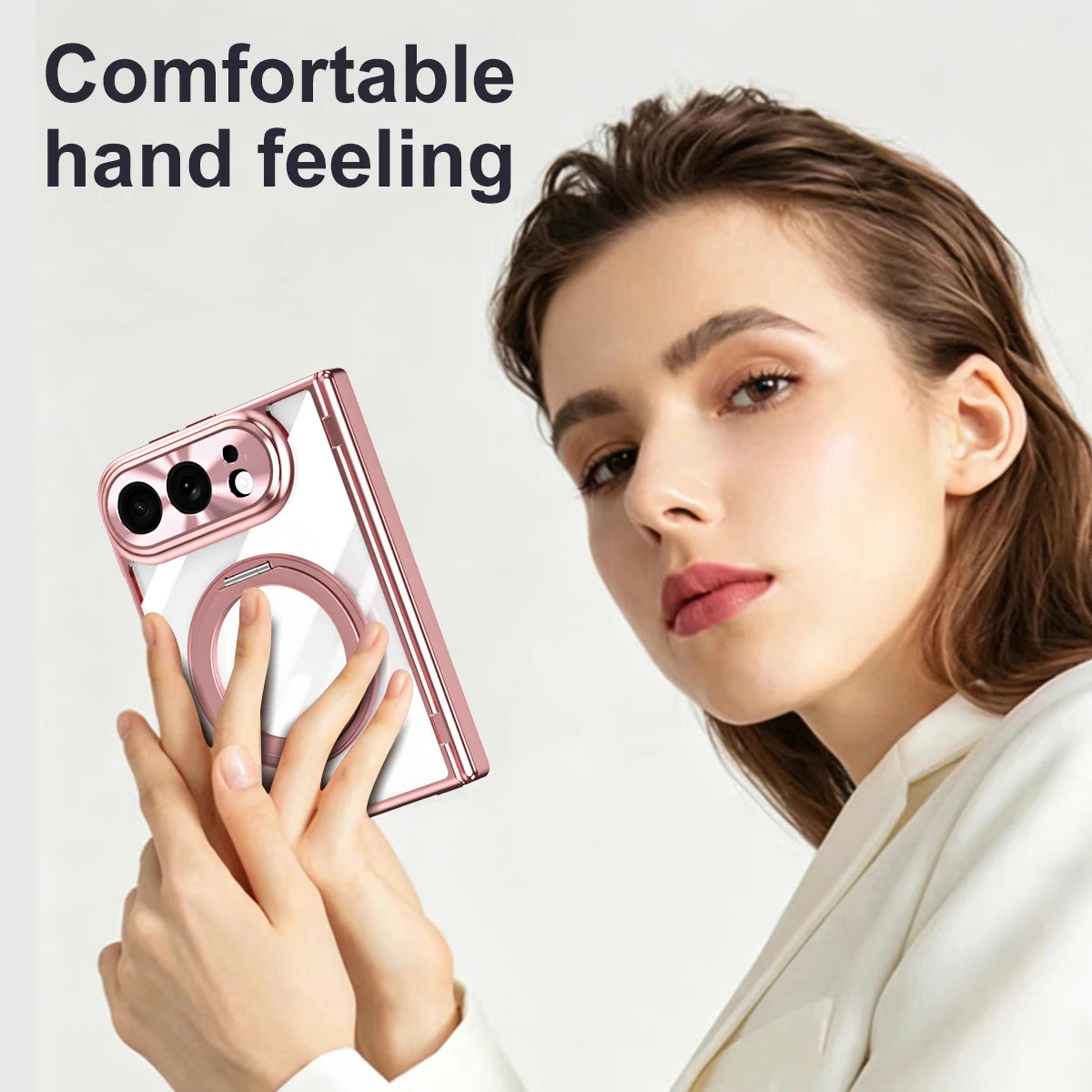 For iPhone Duo Transparent Magnetic Case For MagSafe 360° Rotating Bracket Hinge Protection Cover With Tempered Glass Film