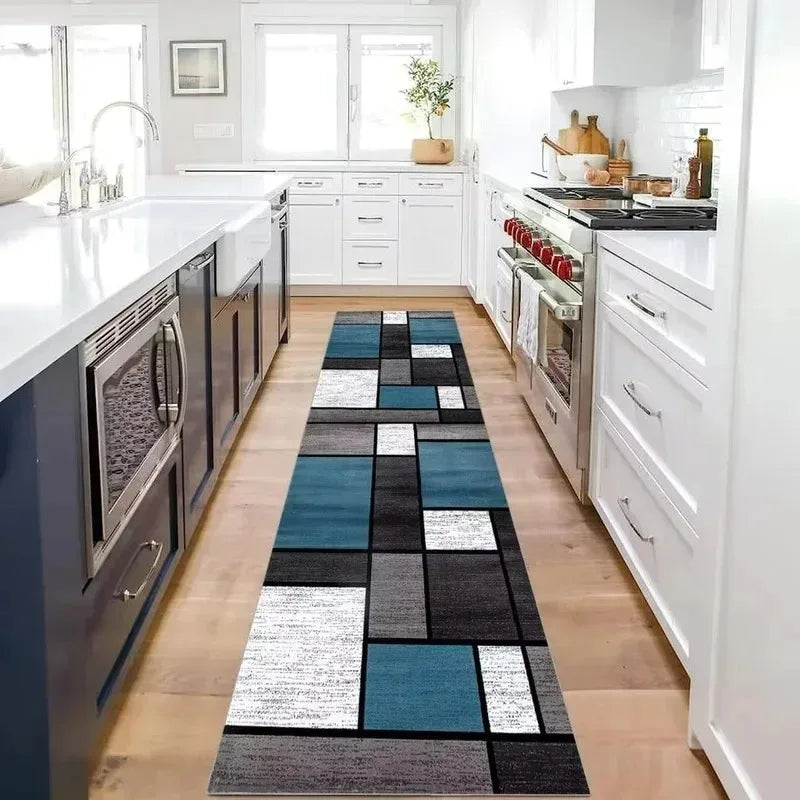 VIKAMA Modern Geometric Flannel Area Rug Non Slip Hallway Doormat