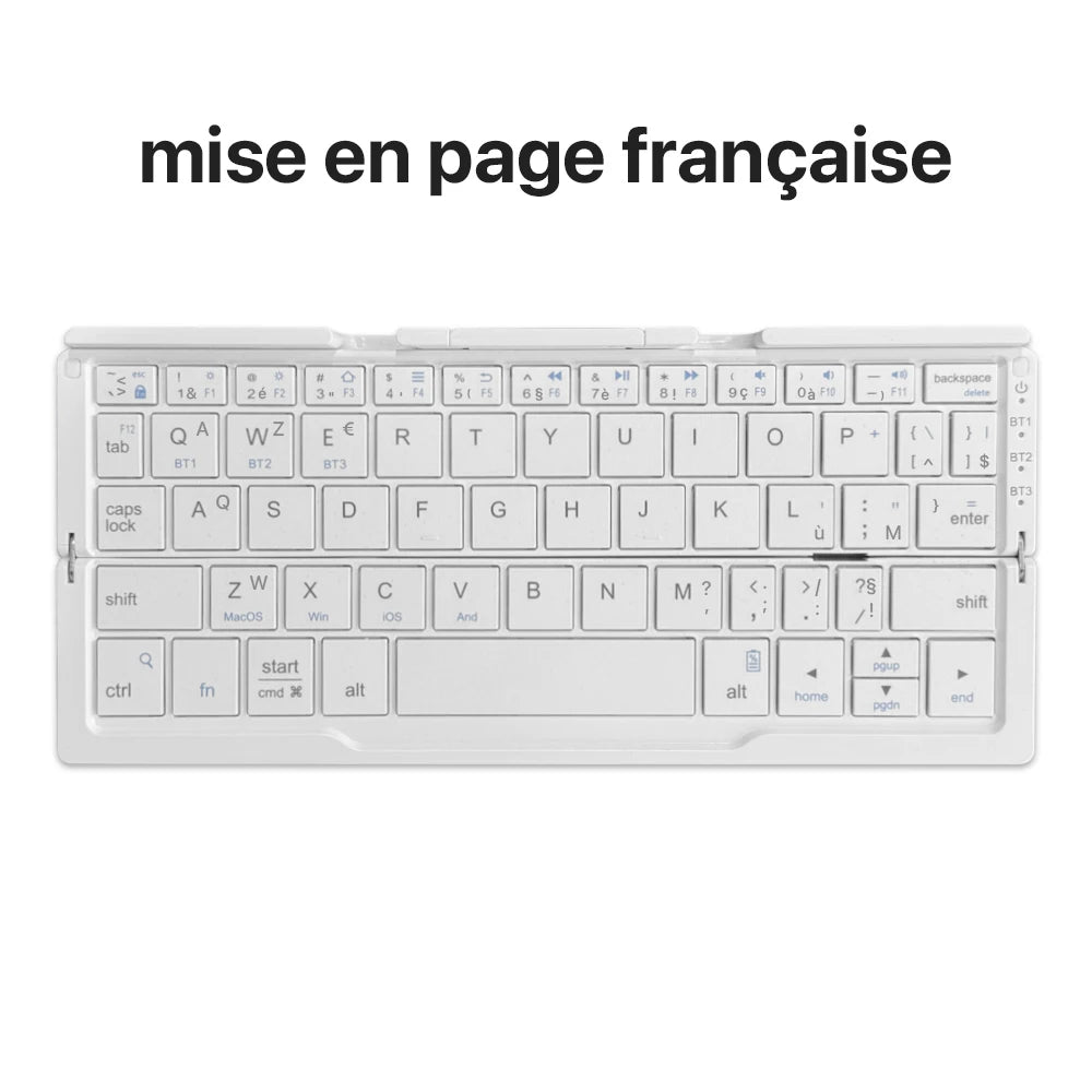 Neue Mini faltbare Bluetooth-Tastatur, kabellose Tastatur, unterstützt 3 Geräte mit Ständer, wiederaufladbar für Telefon, Tablet, portugiesische Tastatur