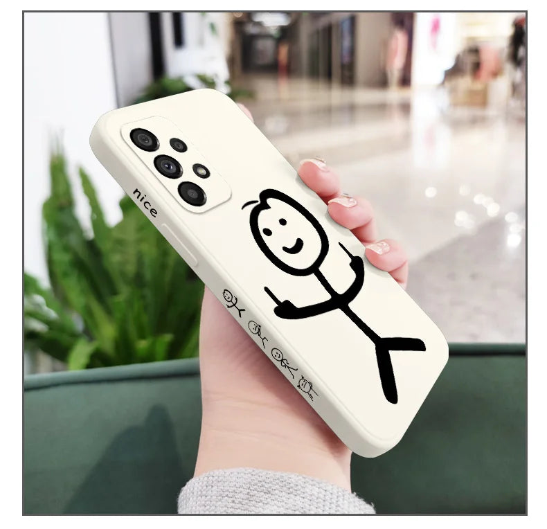 Line Cute Man Case For Samsung Galaxy A73 A53 A33 A23 A13 A03 A72 A52 A52S A32 A22 A12 A02 A02S A71 A51 A31 A21S 4G 5G Cover