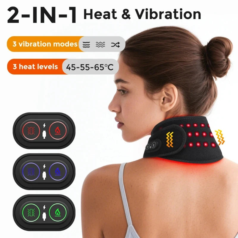 Electric 660-850nm Red Light Heating Neck Belt Neck Pain Relief Anti-fatigue Neck Vibration Massage Pad