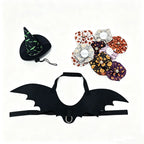 3 PCS Halloween Pet Costume Accessories,Witch Hat,Bat Wing Harness,Skull Bow Tie,Halloween Decors Dress Up for Cat Small Dog