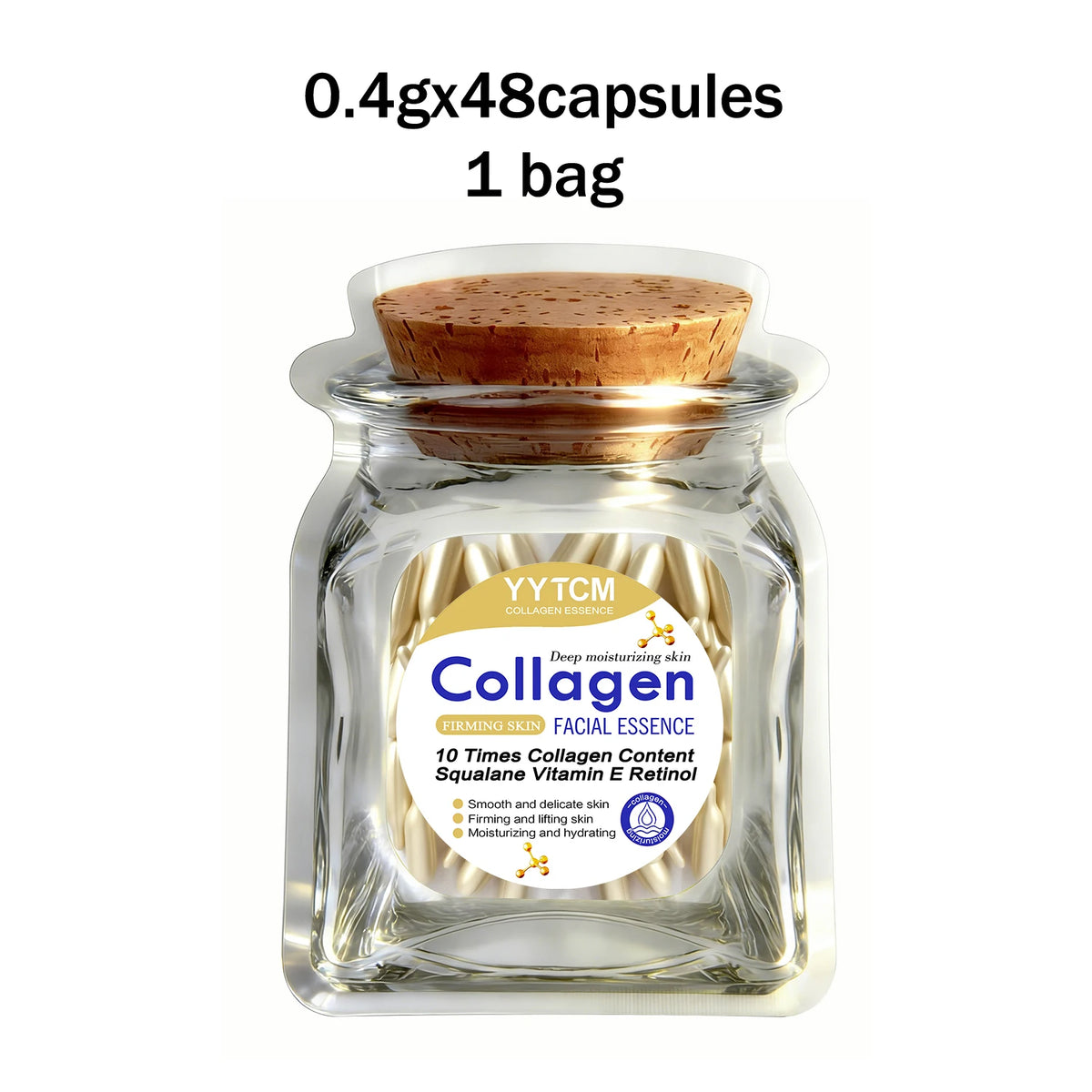 Collagen Firming Capsule Essence, Moisturizing and Smoothing the Skin, Contains Plant-Based Squalane, Retinol, and Vitamin E Deep Hydration Essence (0.4Gx90 Capsules)/Bottle-1 Bottle