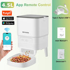NITYERS 4.5L Smart Automatic Cat Feeder, Tuya App Remote Control Timed Pet Feeder for Cats & Dogs, 2.4G WiFi Dispenser with 10s Voice Recorder, Dual Power & Stainless Steel Bowl