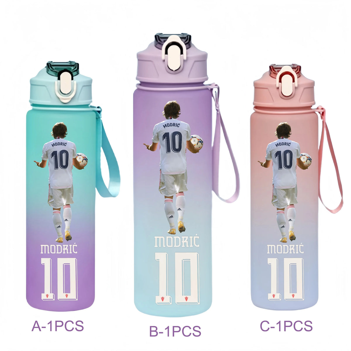 750ML Messi Modrić Neymar Football Star Straw Water Cup Portable Fitness Drink Bottle Kettle Leakproof Drinkware Fans Gifts