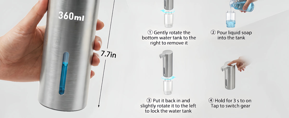Automatic Soap Dispenser Stainless Touchless Rechargeable Hand Sanitizer Shampoo Detergent Dispenser for Kitchen Bathroom Toilet