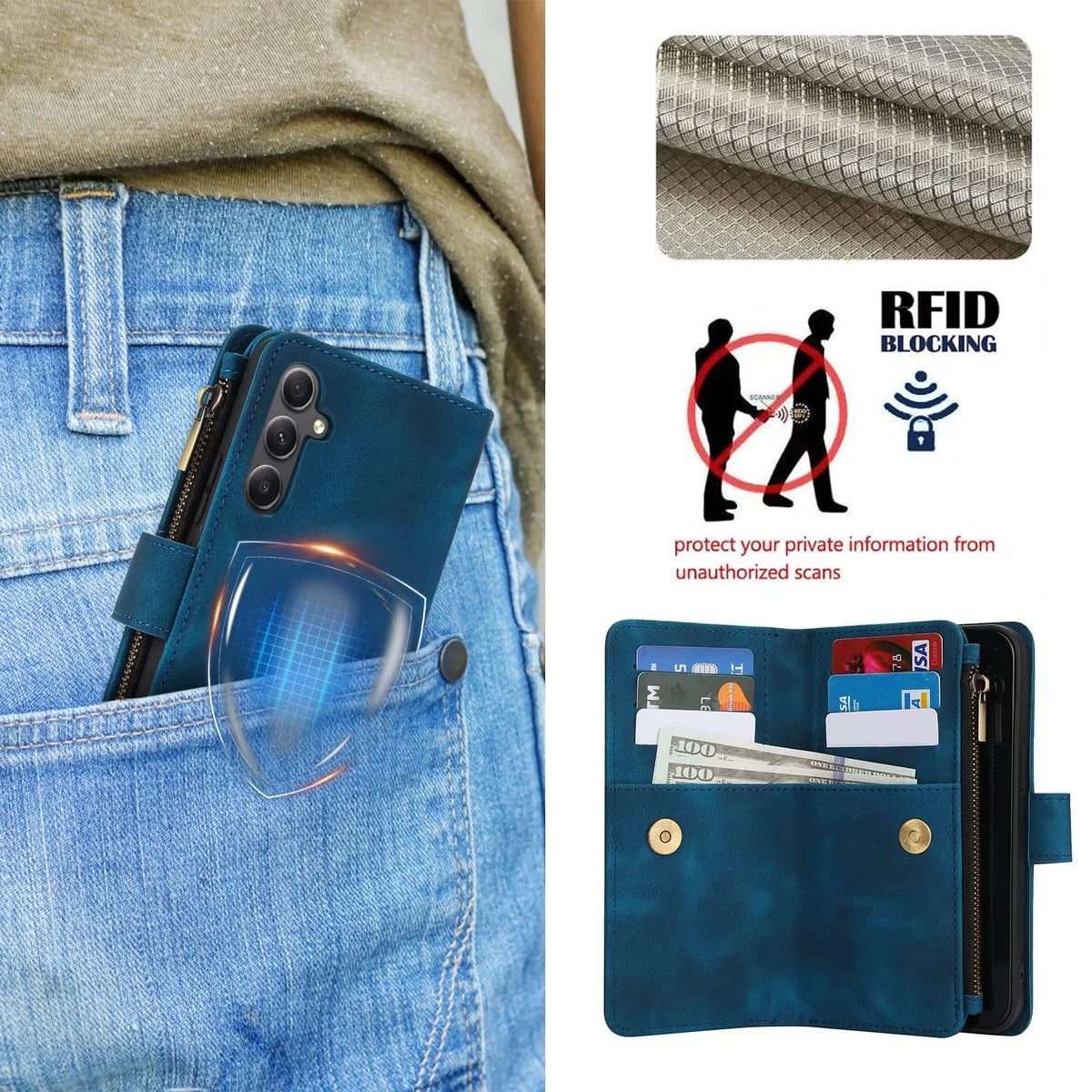 for Samsung Galaxy A35/A34/A25/A24/A73/A72/A55/A54/A53/A52/A15/A14 Case Wallet, Durable Leather Magnetic Buckle Flip Card Holder
