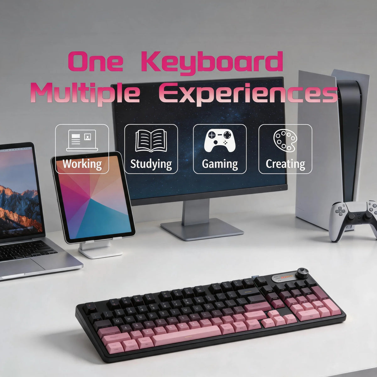 RGB Mechanical Style Keyboard 98 Keys Wireless Tri-Mode Silent with Volume Roller Gradient Keycaps Gaming Setup PC Mac