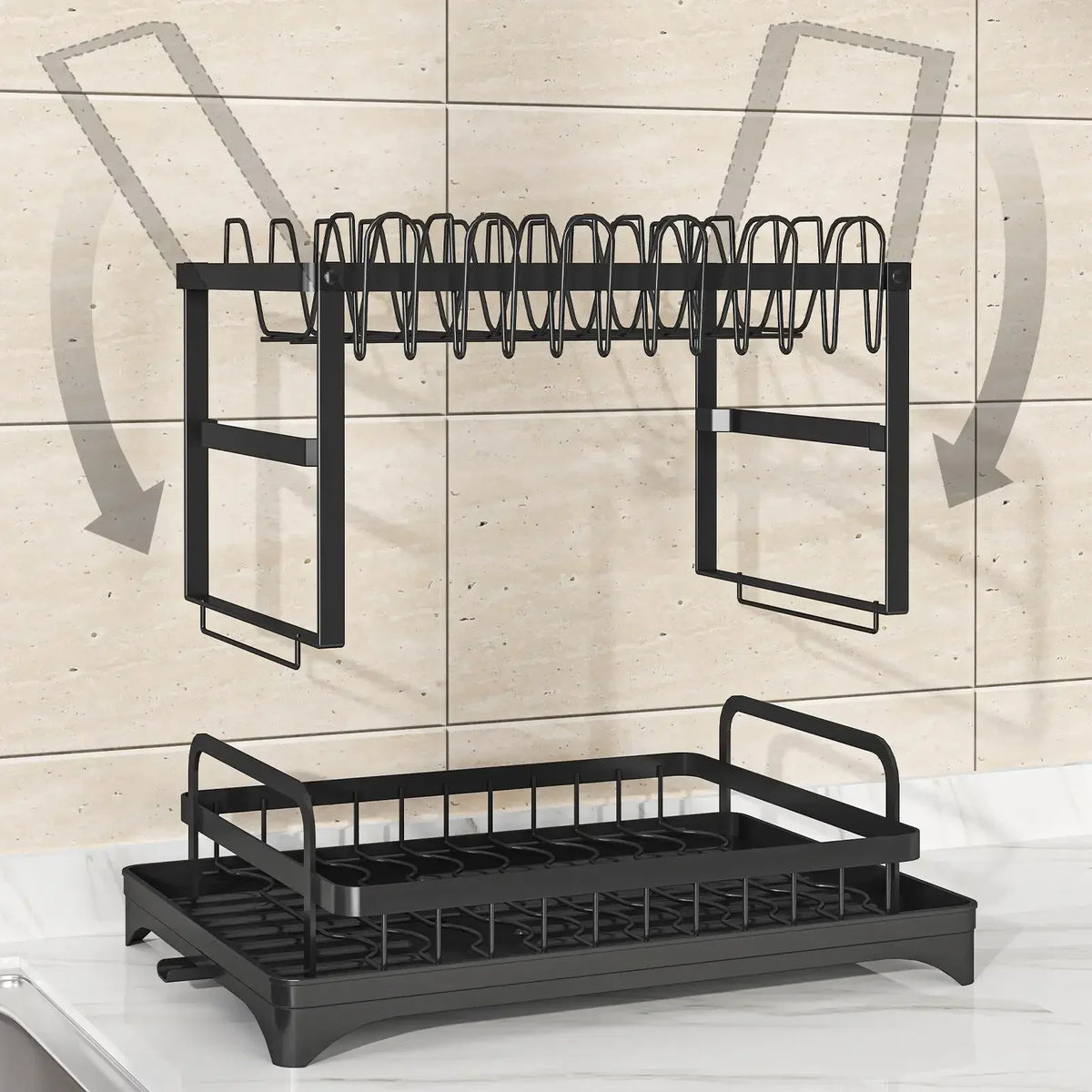 2 Tier Stainless Steel Dish Drying Rack With Drainboard Kitchen Tableware Storage Organizer