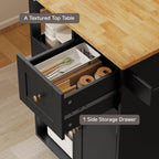 Kitchen Island Cart with Thickened Wooden Countertop, Rolling Cabinet with Drawers & Shelves for Dining Room, Black, Customized