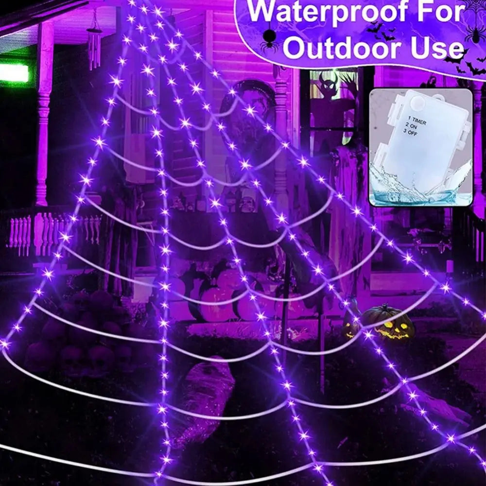 8 Modes Halloween Spider Web Lights Glow Waterproof Luminous Halloween Spider 5m Triangle Scary Giant Spider Bar