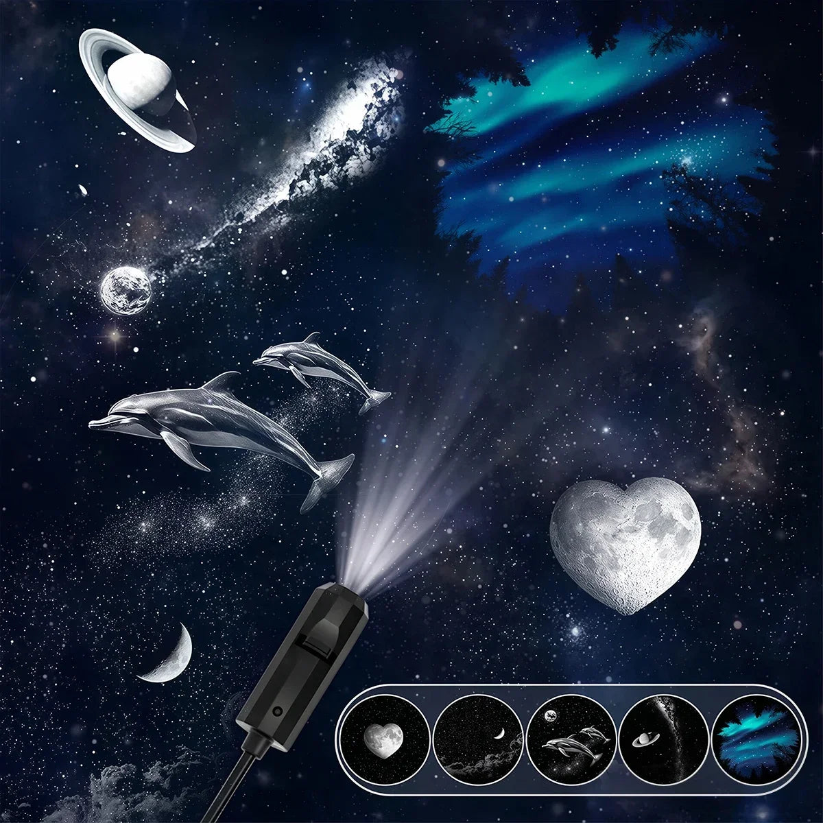 Car Starry Sky Projector Lamp USB Powered Galaxy Night Light With 17‑12 Galaxy Film Flexible Neck Auto Ceiling Romantic Lighting