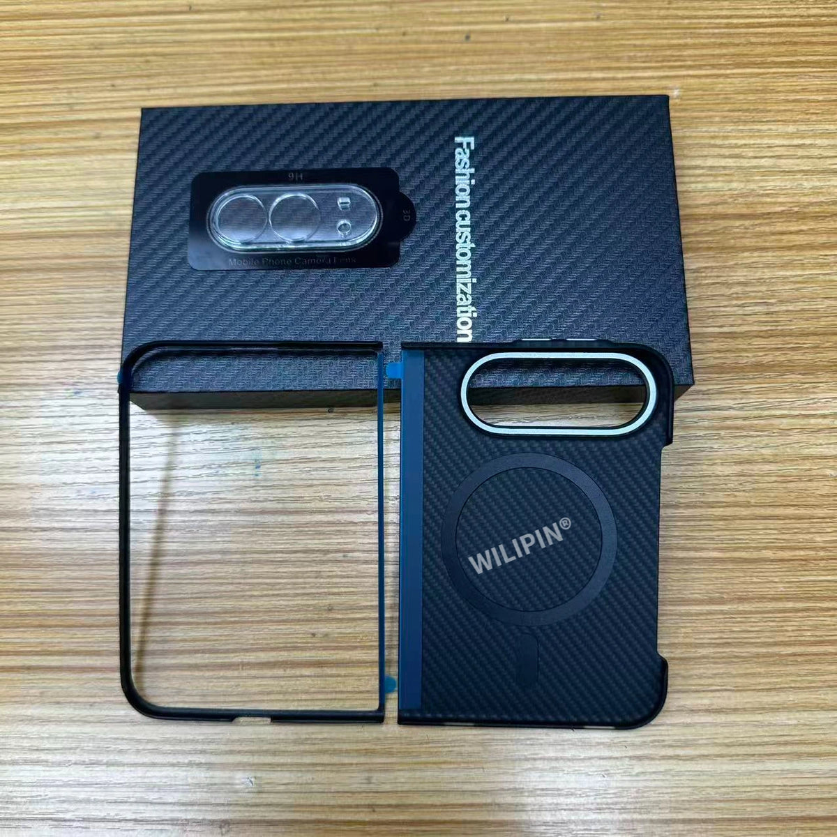 Ultra-thin Metal Alloy Button Aramid Carbon Fiber Pattern for iPhone Duo 18 Fold Protective Case for Magsafe Magnetic Phone Case
