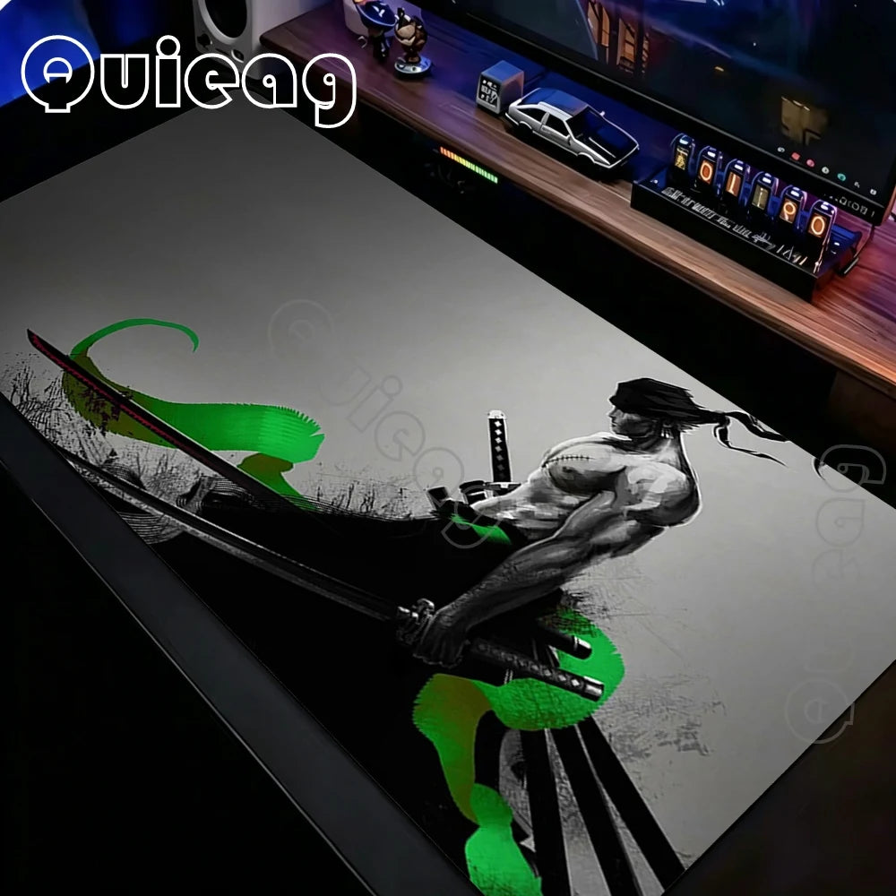 XXL Large Anti-Slip Rubber Mouse Mat One Piece Roronoa Zoro Gaming Mouse Pad Stitched Edge Desk Mat for PC Gamer Keyboard Laptop
