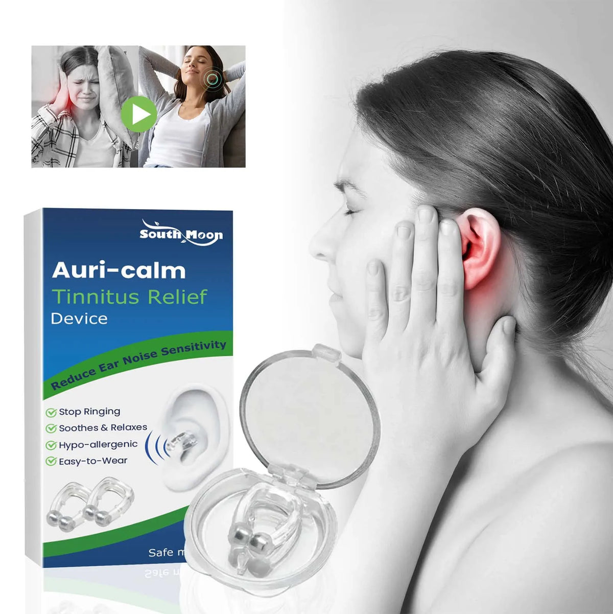 Tinnitus Relief Ear Clip Treat Ringing Relieve Pain Dizziness Otitis Improve Hearing Calming Ear Set Pressure Portable Ear Tools