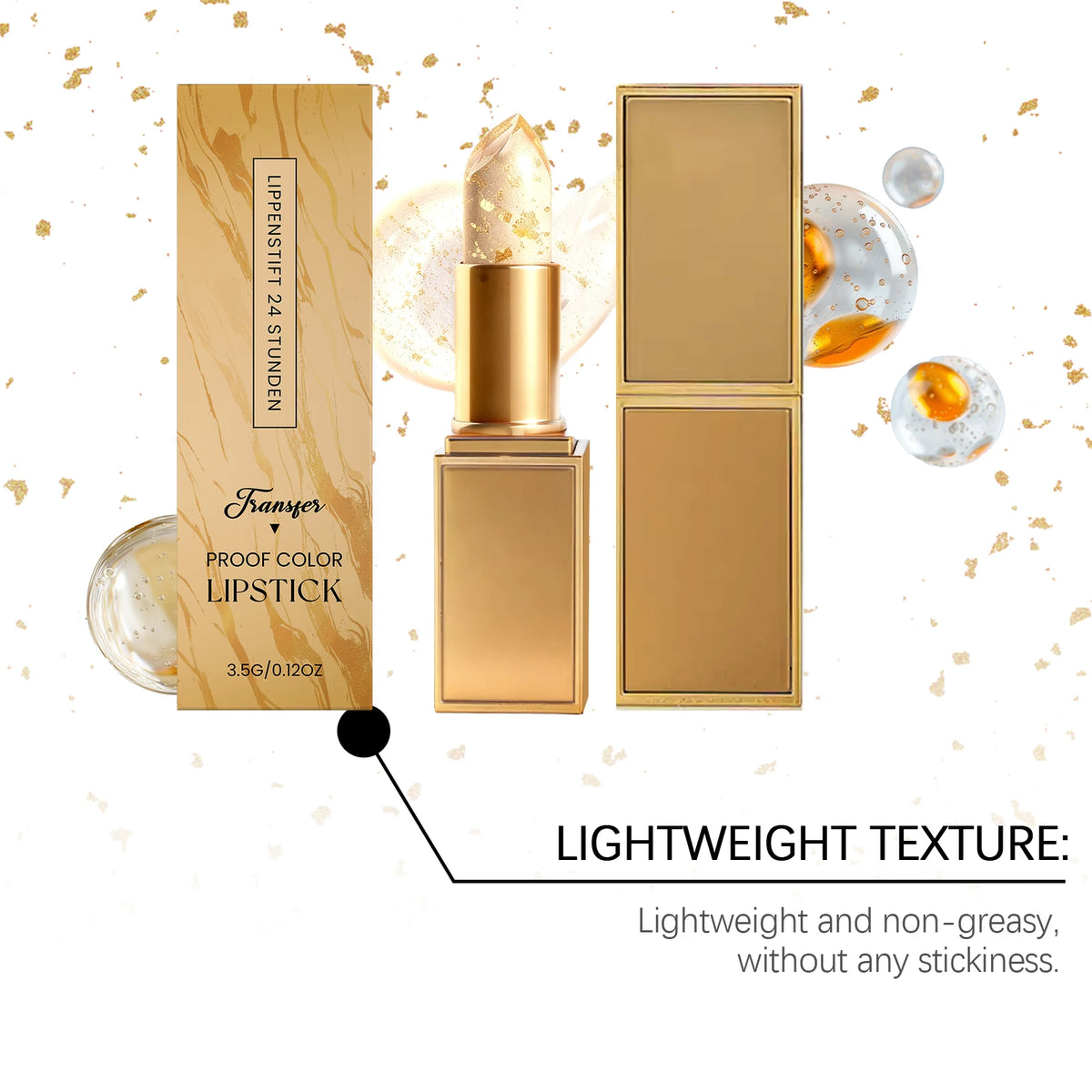 Color Changing PH Reactive Lip Balm With Gold Flecks And Non Sticky Shine