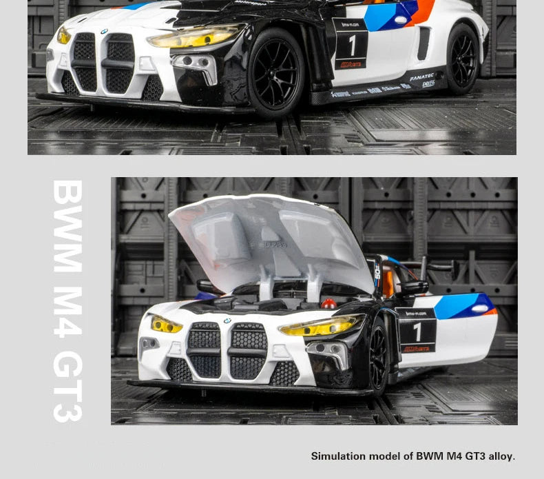1:24 BMW M4 GT3 Alloy Sports Car Model Diecast Metal Toy Car Vehicles Model Simulation Sound and Light Collection Childrens Gift