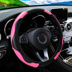 Universal Fit PU Carbon Fiber Leather Car Steering Wheel Cover 14.5-15 Inch No Inner Ring Required Vehicle Decoration Accessory