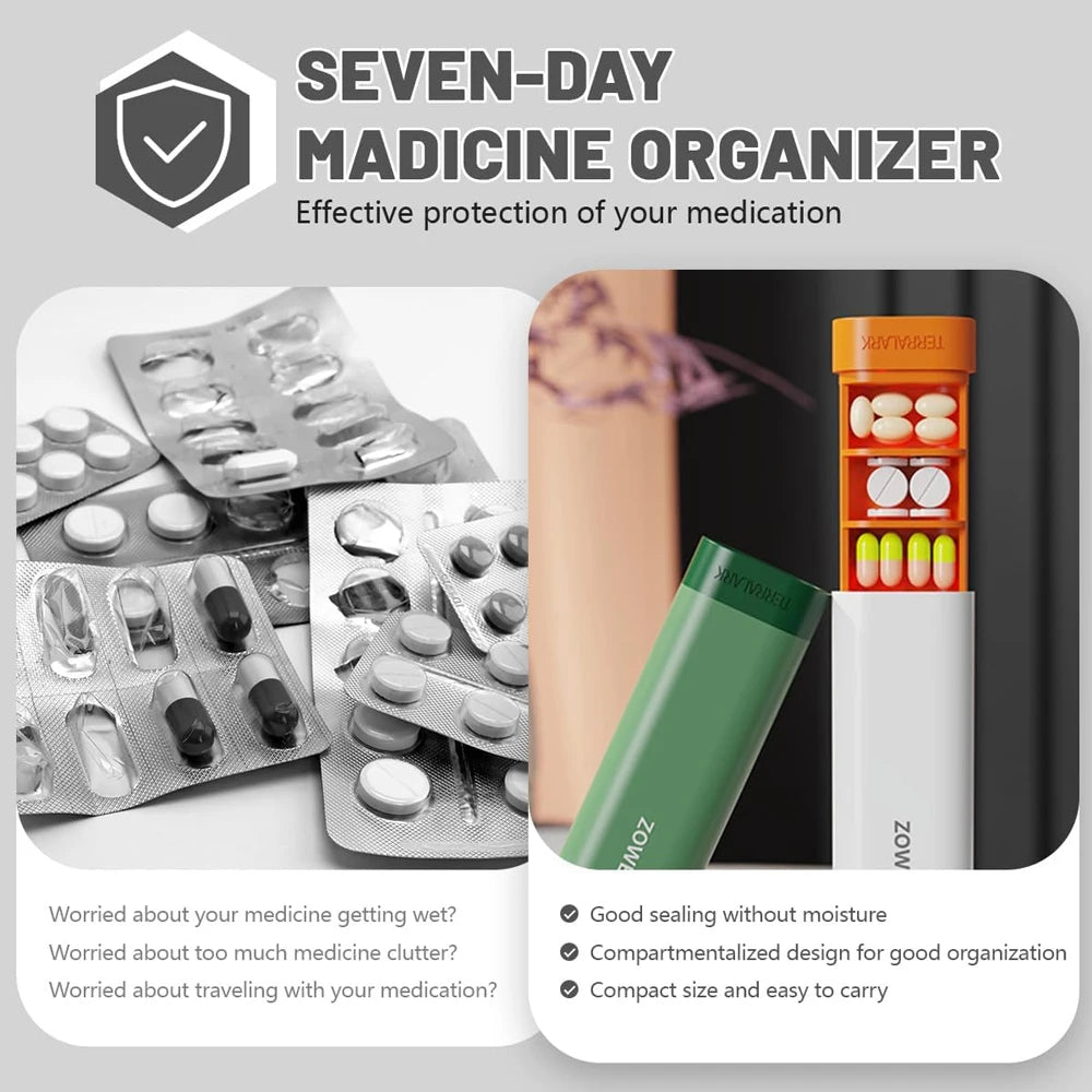 Weekly Travel Pill Organizer, Daily Cute Pill Box 7 Day, Small Pill Case Holder To Vitamins, Supplements, Pretty Medicine Box