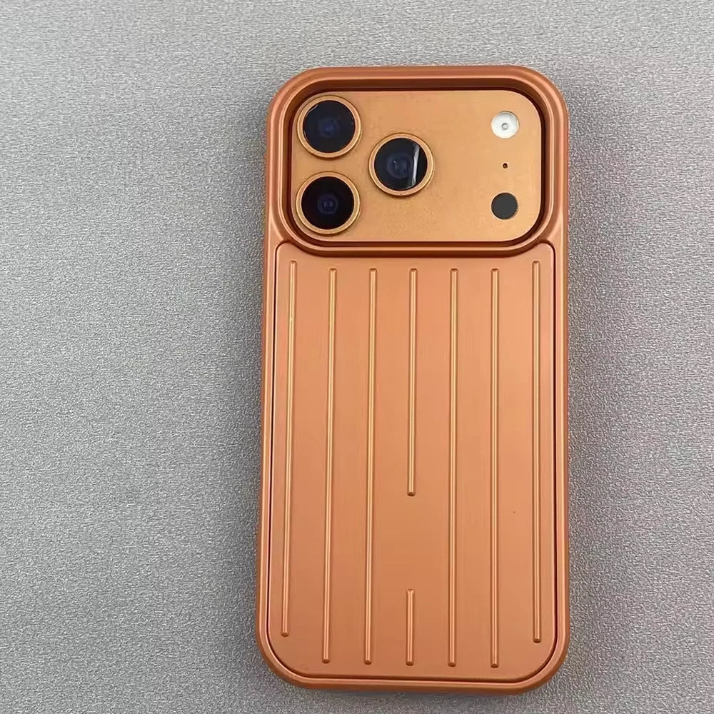 Stripe Luggage Phone case Aluminum Alloy For iPhone 18 Promax 17 16 Pro Max Plus 15 14 pro Matte Shockproof Hard PC Phone Case