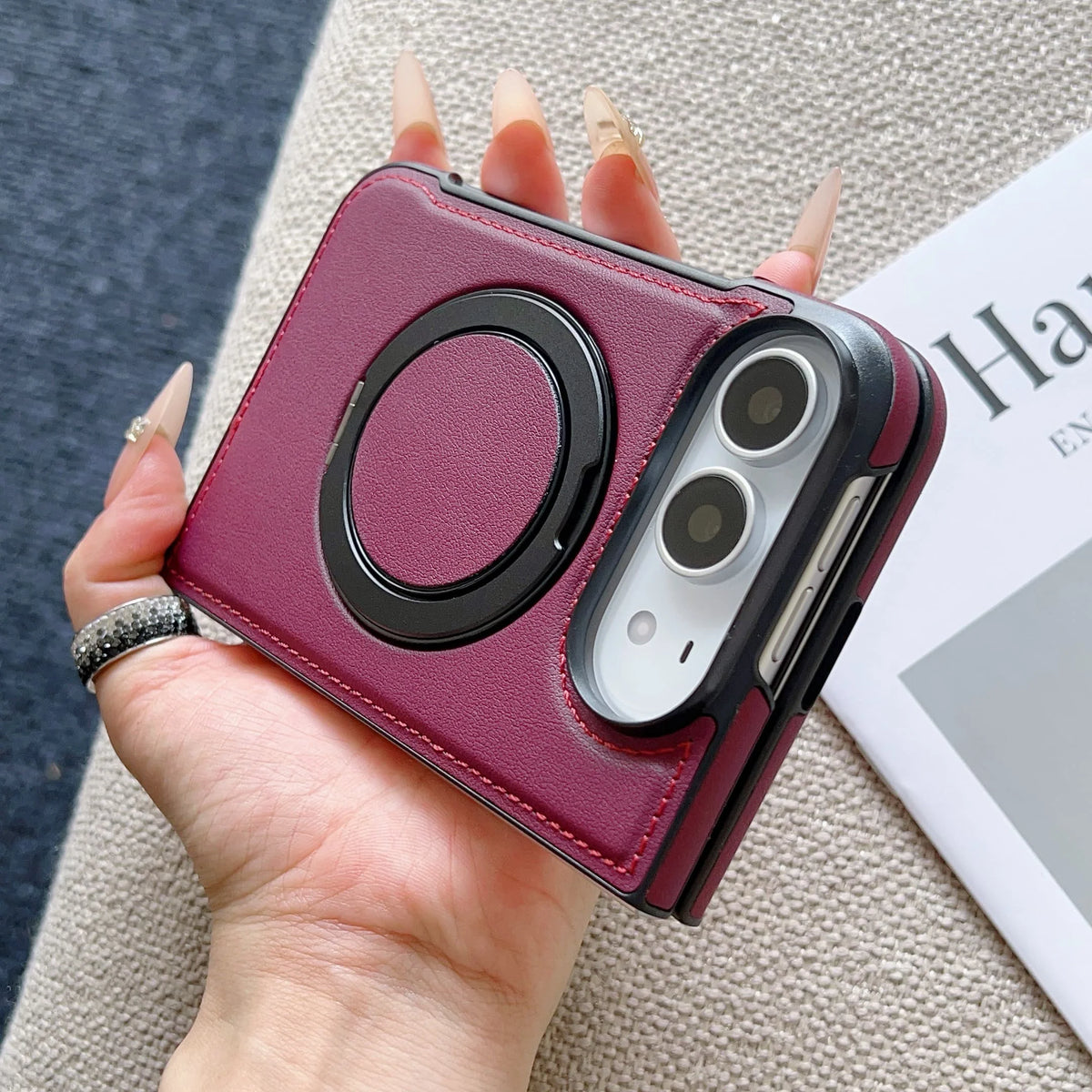 360° Rotating Bracket Magnetic Case For iPhone Duo For Magsafe PU Leather Shockproof Cover Funda
