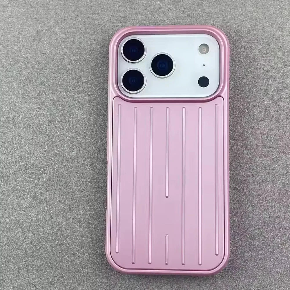 Stripe Luggage Phone case Aluminum Alloy For iPhone 18 Promax 17 16 Pro Max Plus 15 14 pro Matte Shockproof Hard PC Phone Case