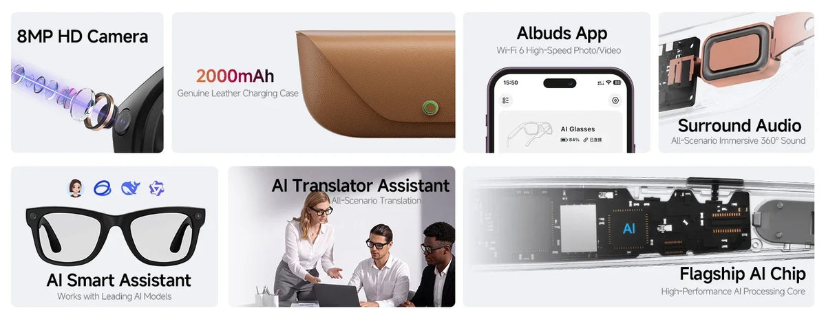 New HD5-ultra AI Smart Glasses AI Real-time Translation 800W Pixel Camera Photo Video Recording 300 Mah Smart Glasses 2026