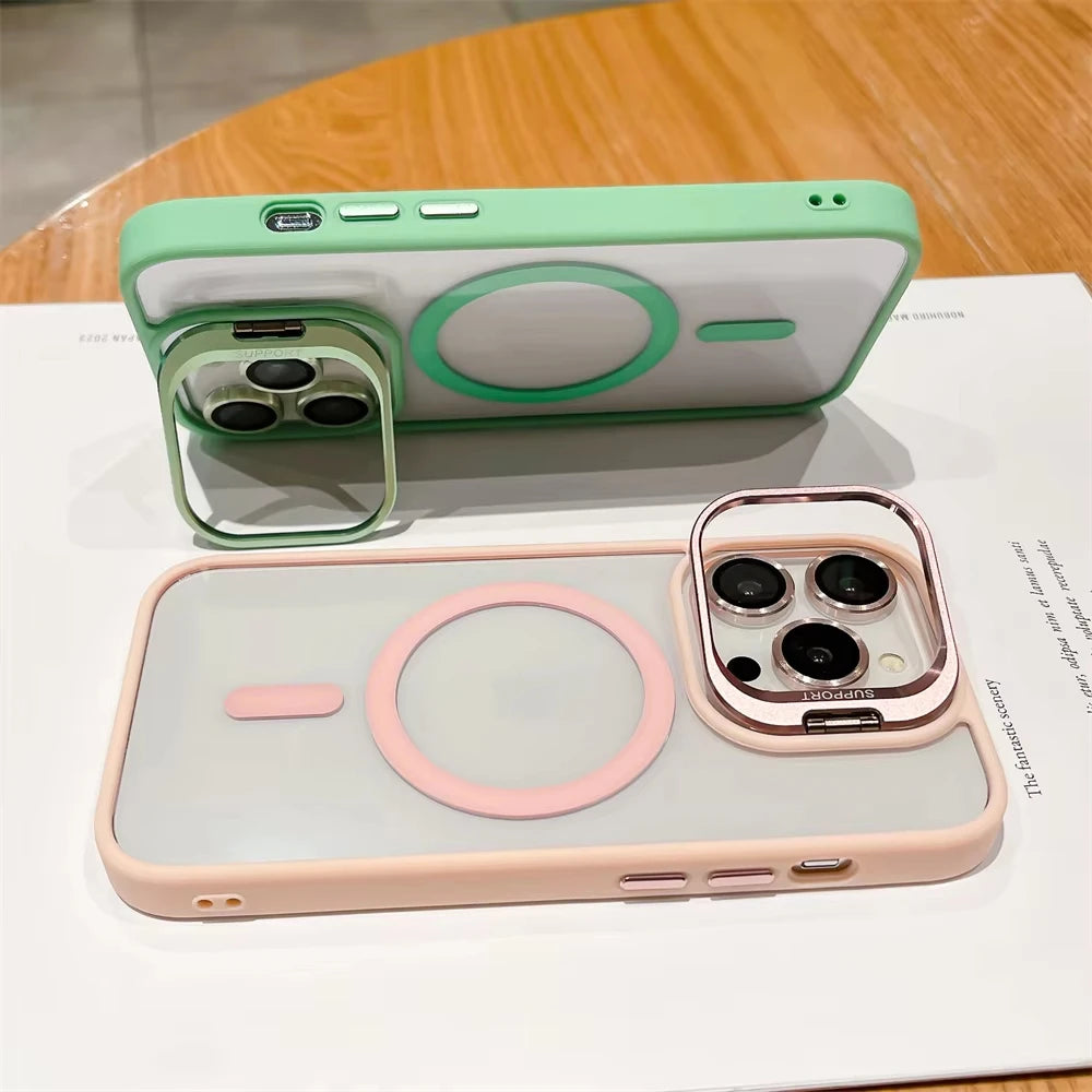 Magnetic Stand MagSafe Shockproof Lens Protection Case for iPhone 12 to 18
