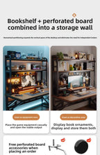 Gaming Desk with Bookshelf and Pegboard Computer Desk with Storage Shelf Home Office Study Desk for Bedroom Small Space
