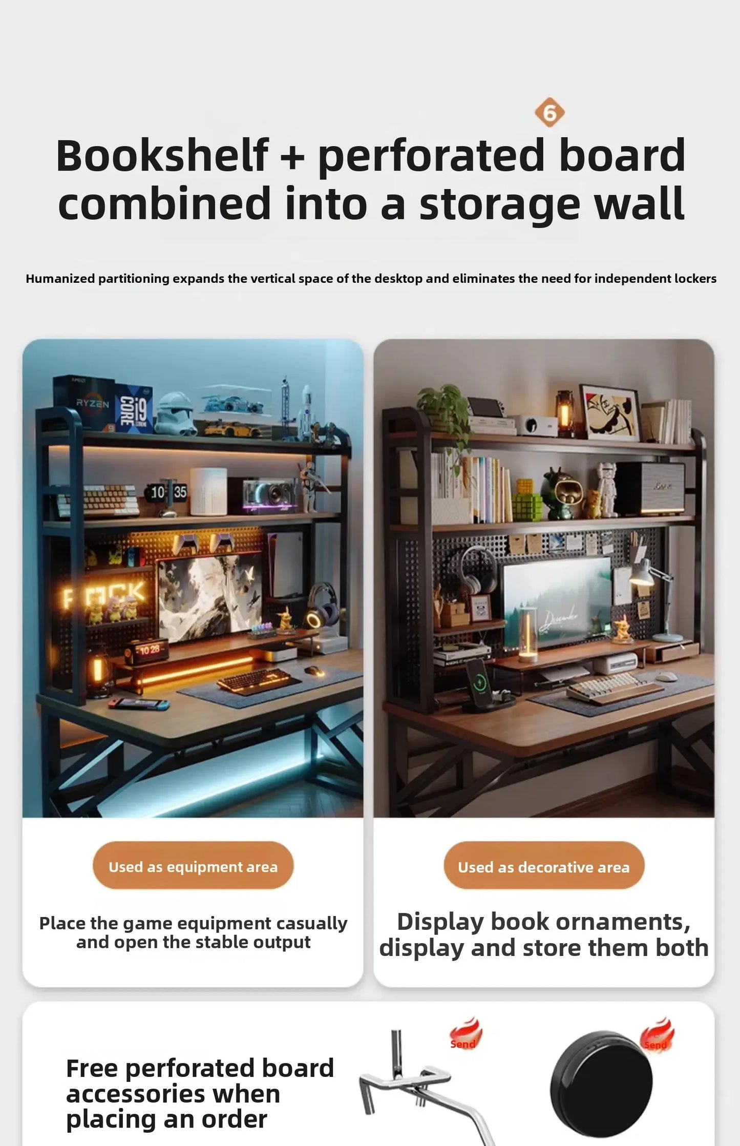 Gaming Desk with Bookshelf and Pegboard Computer Desk with Storage Shelf Home Office Study Desk for Bedroom Small Space