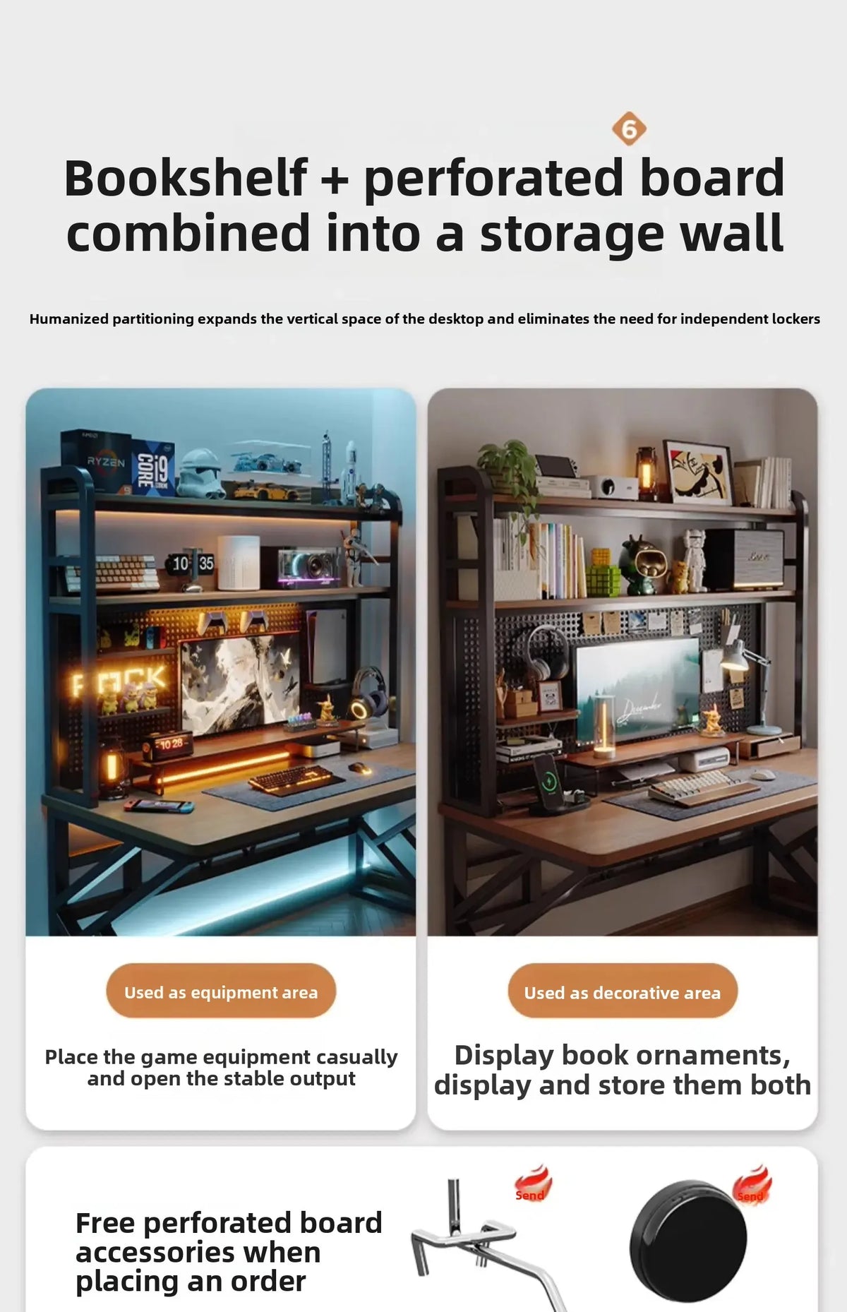 Gaming Desk with Bookshelf and Pegboard Computer Desk with Storage Shelf Home Office Study Desk for Bedroom Small Space