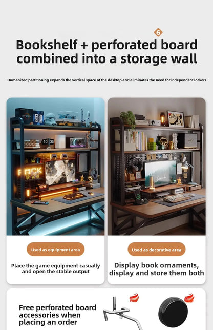 Gaming Desk with Bookshelf and Pegboard Computer Desk with Storage Shelf Home Office Study Desk for Bedroom Small Space