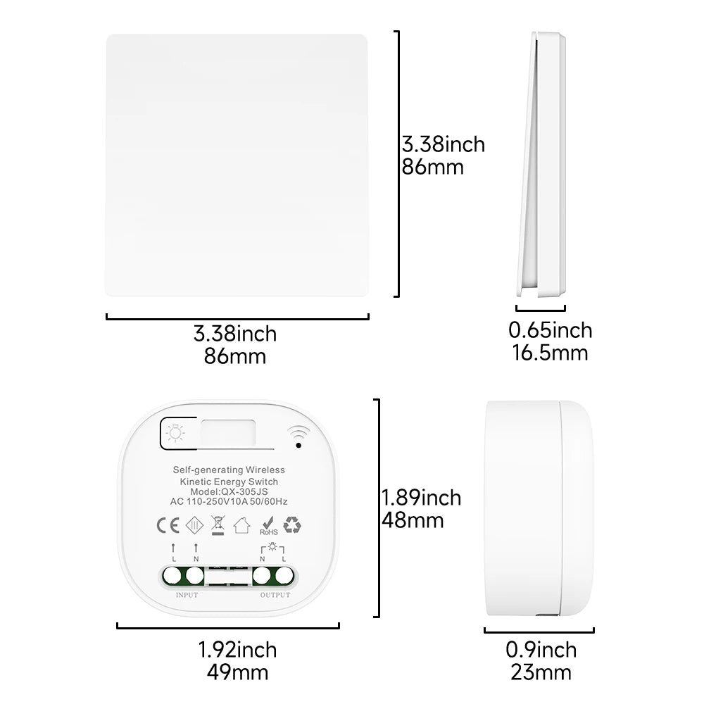 Self-powered Wireless Wall Switch No Battery Required 86Type RF433Mhz Waterproof Wall Switch