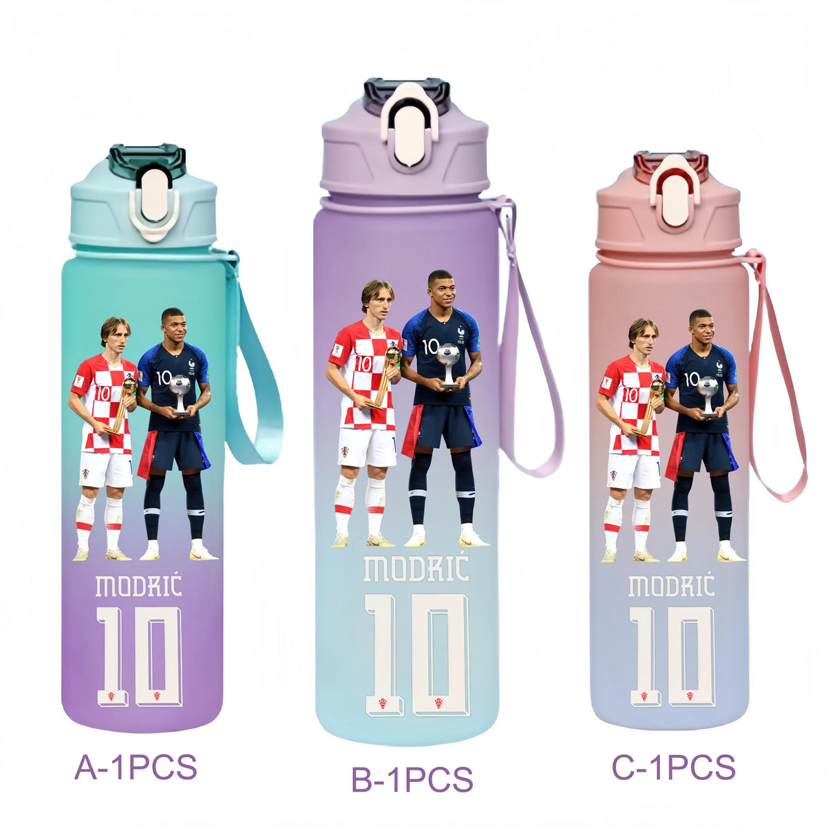 750ML Messi Modrić Neymar Football Star Straw Water Cup Portable Fitness Drink Bottle Kettle Leakproof Drinkware Fans Gifts