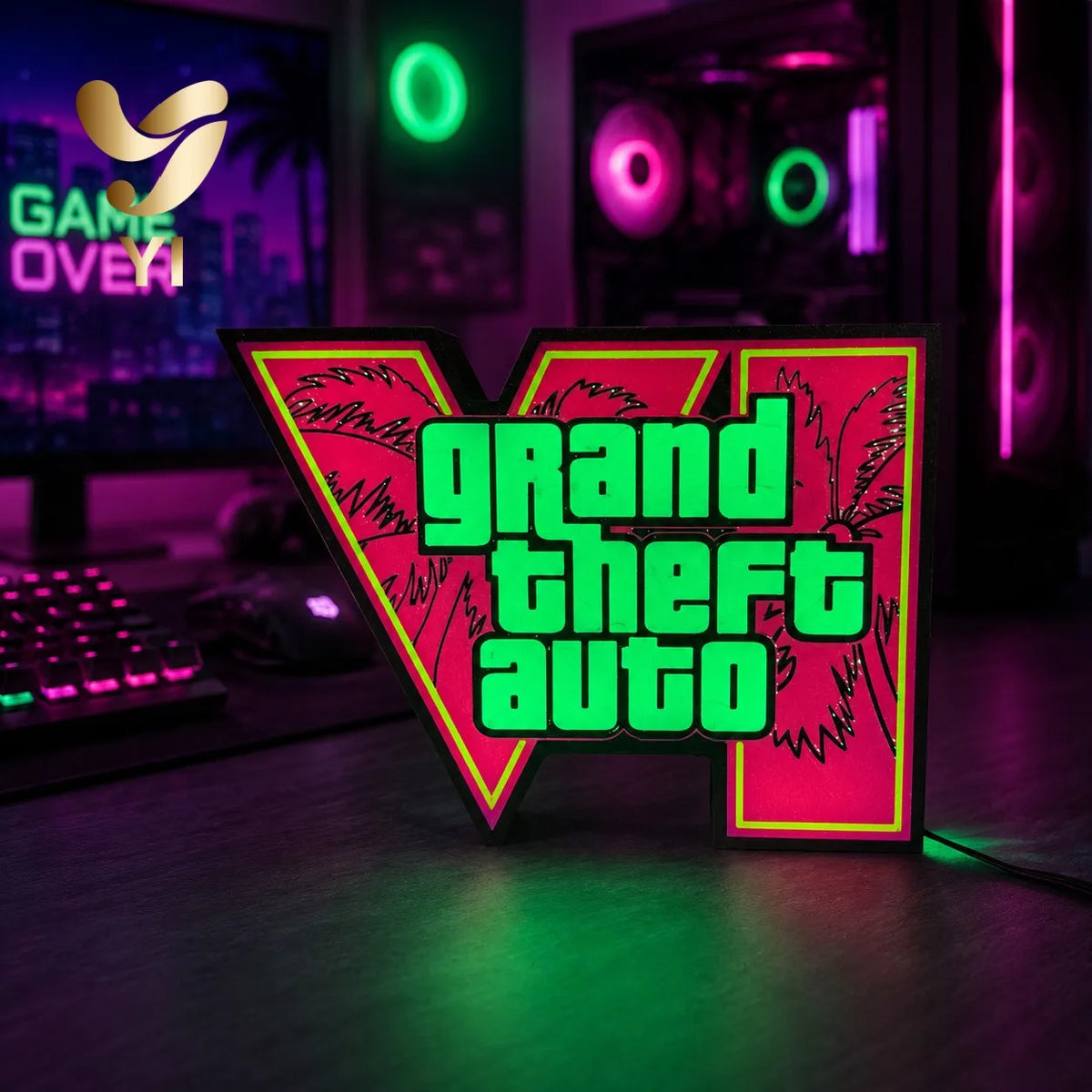 In Stock GTA 6 Horizon Ambient Light USB Cool Desktop & PC Case Decoration 3D‑Printed Ornament ARGB Faith Light Trendy Gift