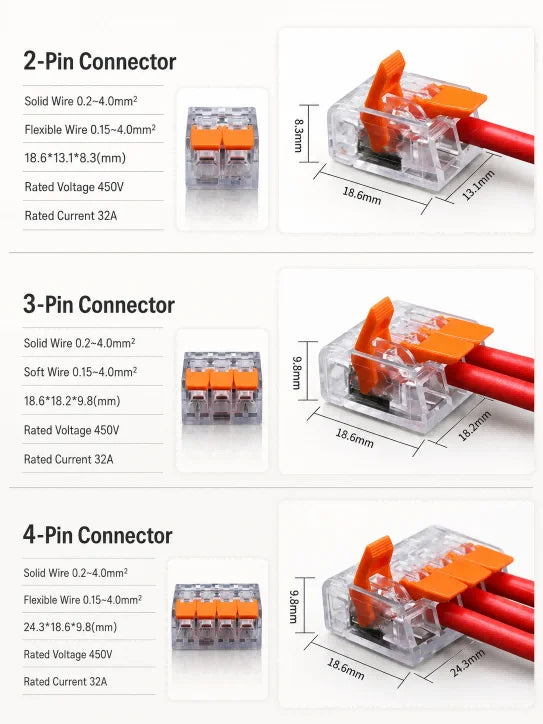 10-75PCS Electrical Lever Wire Connector 2/3/4/5 Port Quick Wiring Terminal Compact Cable Splicing Connector DIY Kit 450V/32A