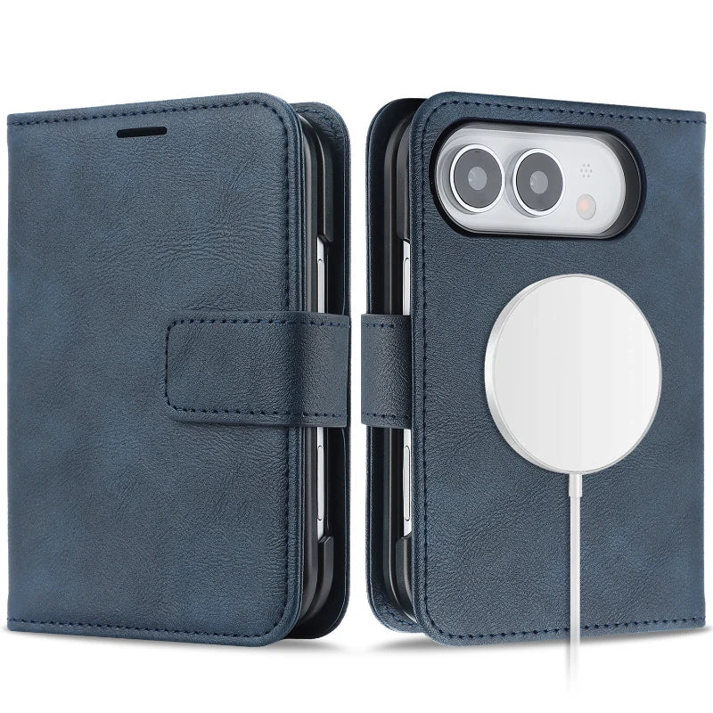 2 in 1 Detachable For Magsafe Magnetic Wallet Card Slot Flip Phone Case For Apple iPhone Duo 18 Fold 2026 PU Leather Cover