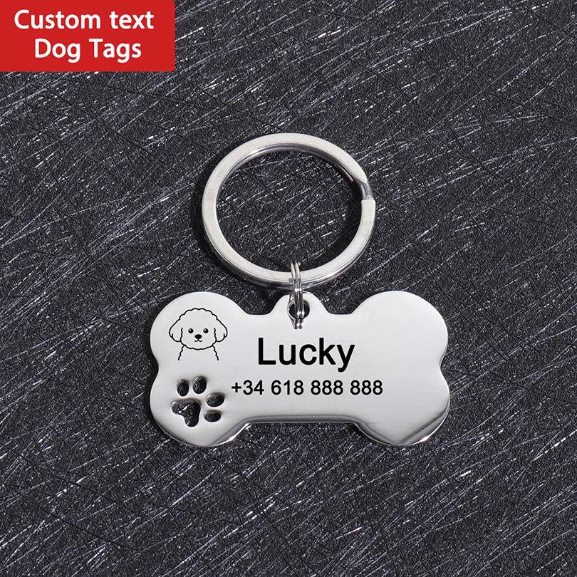 Custom Name Dog Tags Personalized Text Dog ID Tag Bone Shaped Stainless Steel Laser Engraving Anti-lost Customized Pets ID Tag