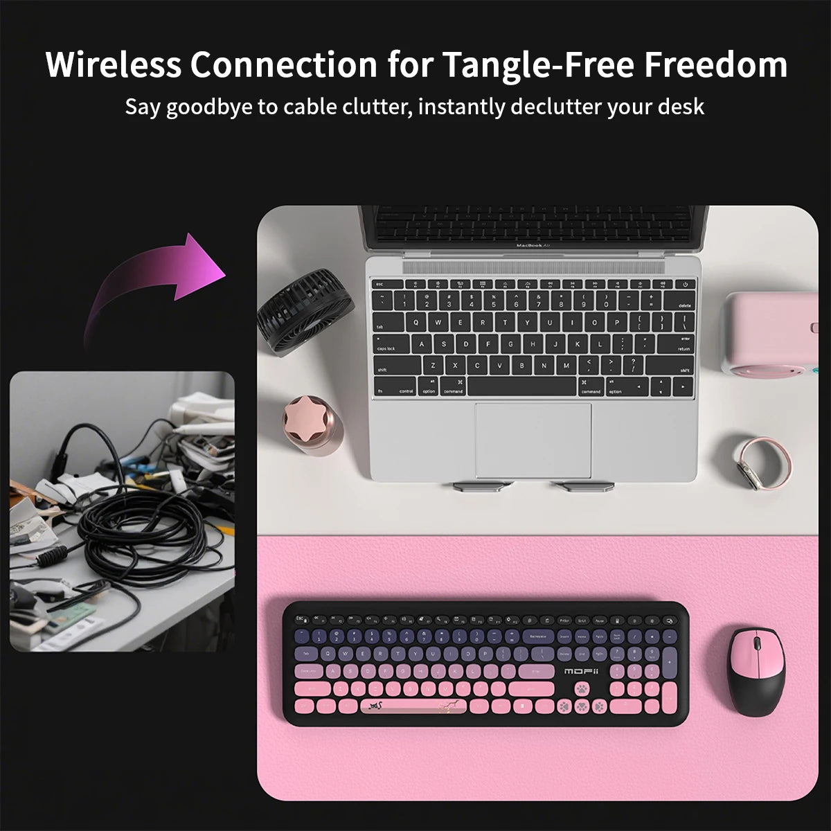 MOFii Wireless Keyboard & Mouse Combo, Cute Macaron Cat Paw Round Keycaps Silent Office Set for Laptops and Desktops