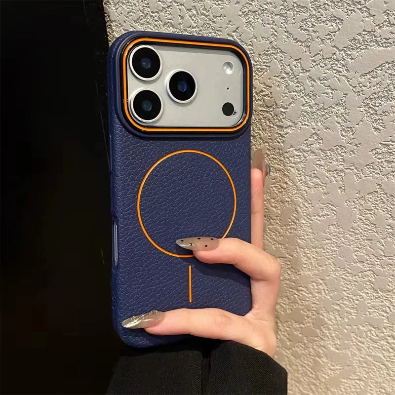 Luxury Magnetic Matte Lychee Grain Phone Case For iPhone 11 12 13 14 15 16 17 18 ProMax Air Plus Magsafe Bumper Back Cases Cover