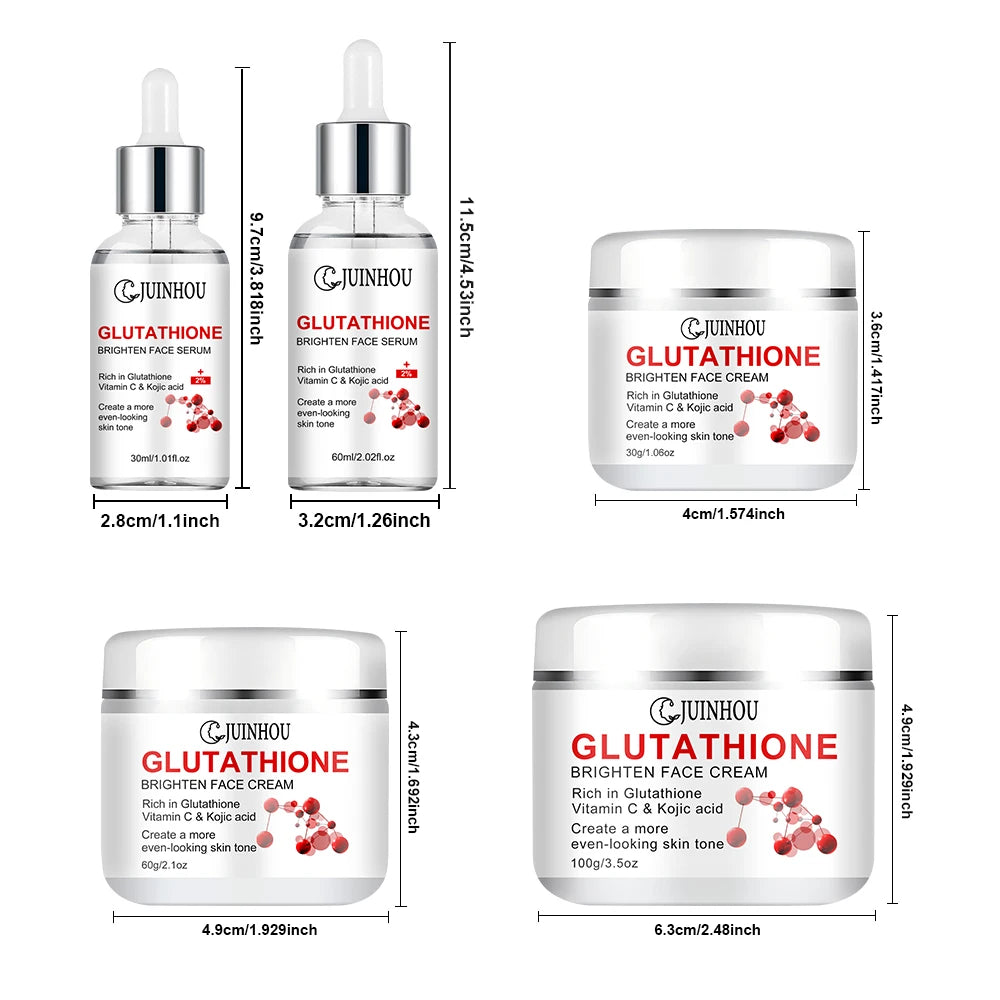 JUINHOU Glutathione Vitamin C Brighten Face Cream and Serum Set Even Skin Tone Niacinamide Anti-Oxidation Radiant Glow Skin