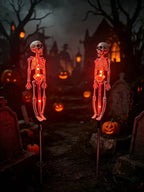 2PC/Set Halloween Outdoor Solar Garden Lights Waterproof 3D Horror Bat Skeleton Purple Orange Stake Lights House Party Decor