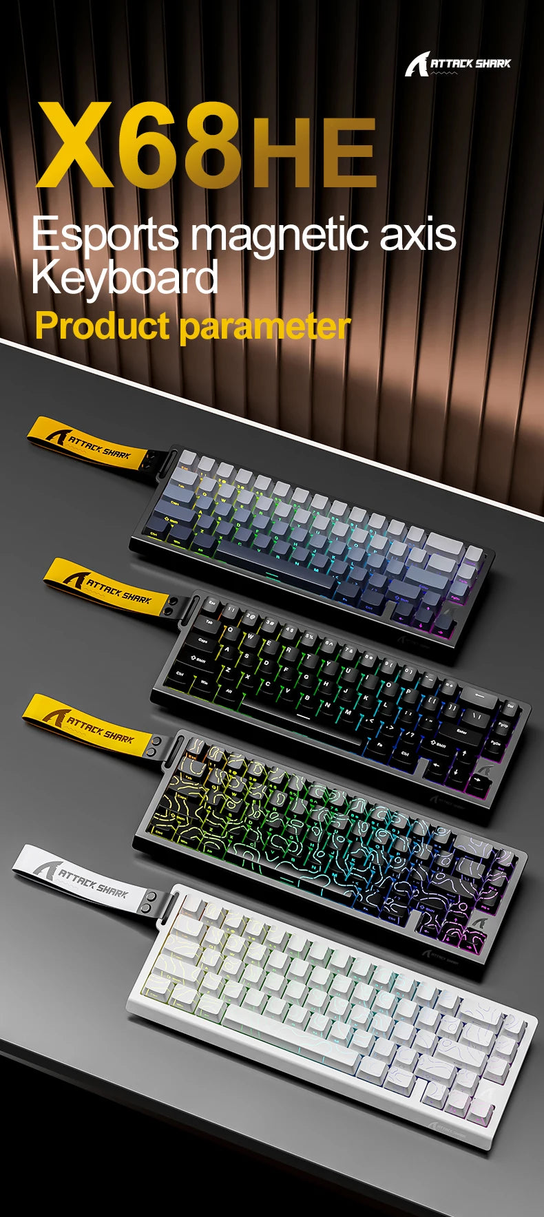 ATTACK SHARK X68HE X68Pro He Magnetic Mechanical Keyboard for Pro Gaming 0.01mm Rapid Trigg 8000Hz SOCD/Rs 0.125ms 128K Rate