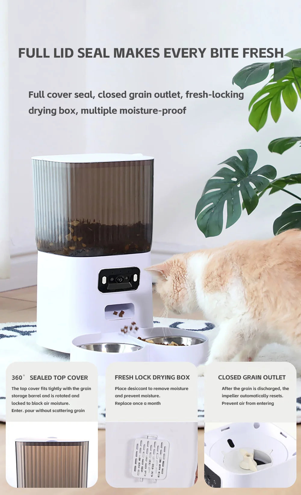 5L Pet Feeder with Camera Automatic Cat Feeder Smart Dog Food Dispenser WiFi Timing Stainless Steel Feeding Bowl（No 5V 2A Plug）
