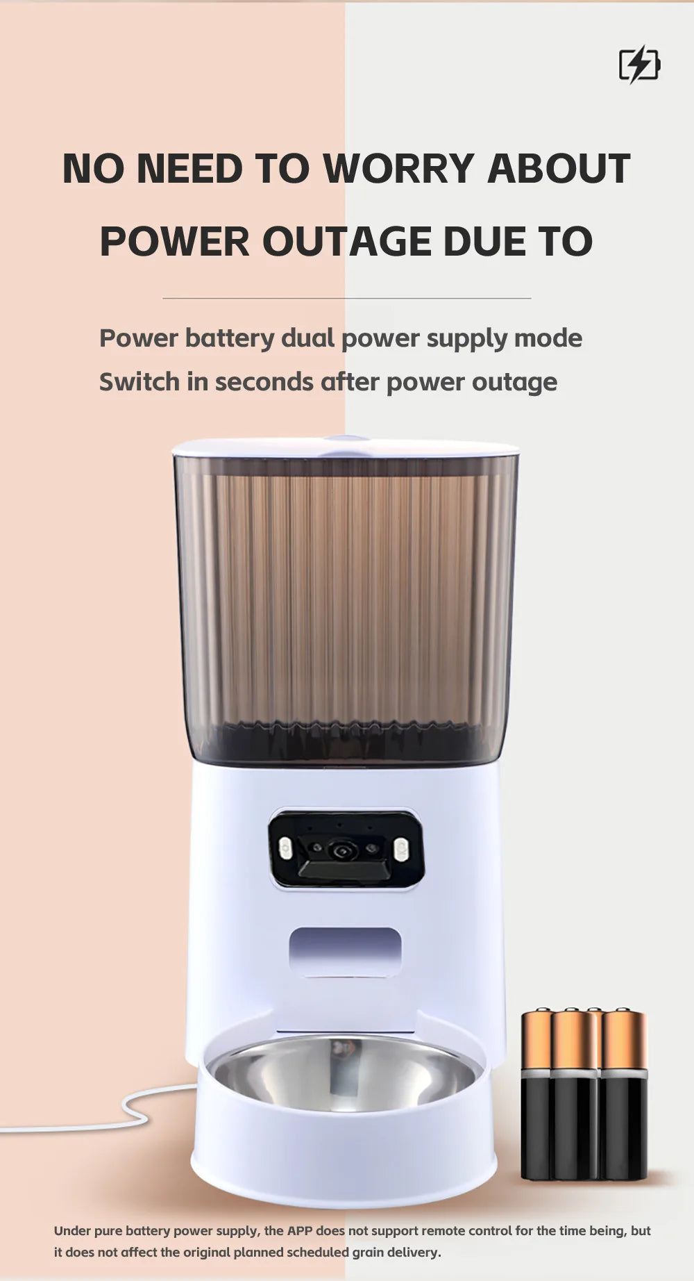 5L Pet Feeder with Camera Automatic Cat Feeder Smart Dog Food Dispenser WiFi Timing Stainless Steel Feeding Bowl（No 5V 2A Plug）